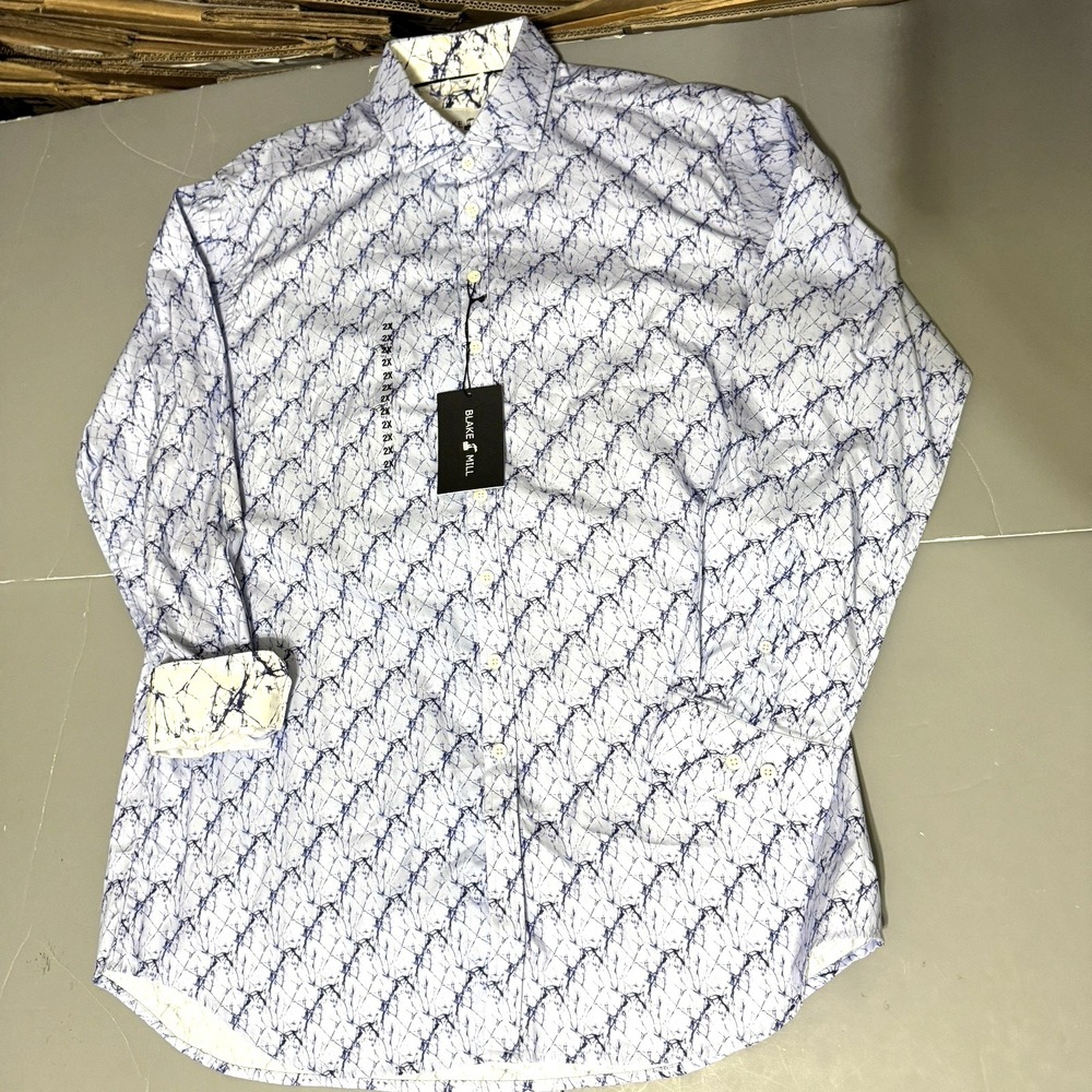 Blake Mill Shirt XXL 2XL Long Sleeve Flip Cuff Purple Shibori Graphic Print AOP